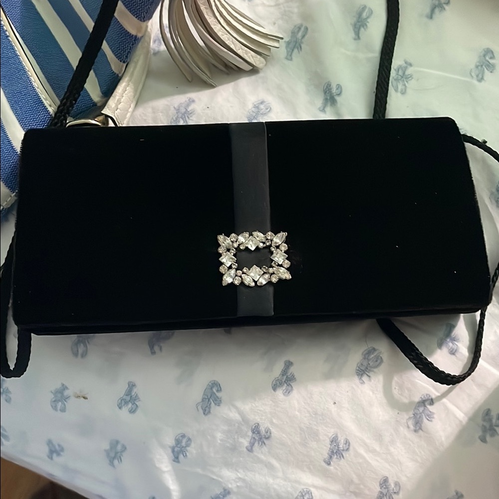 Elegant Black Clutch with Crystal Accent